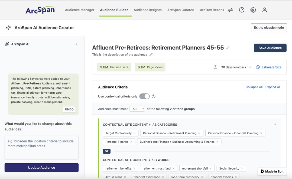 ArcSpan AI Audience Creator